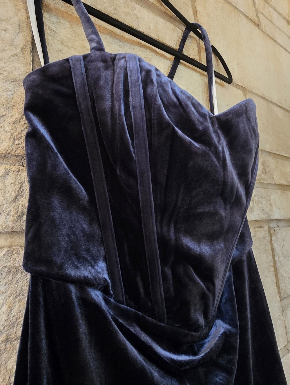 Extravagant Muse Dark Slate Velvet Lace-Up Bustier Maxi Dress - Picture 11 of 16